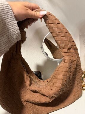 Woven Suede Hobo Bag - Tan